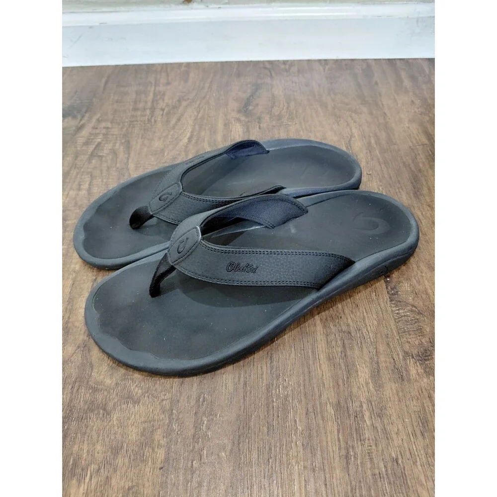 OluKai Ohana Men's Beach Sandals - Black, US 13